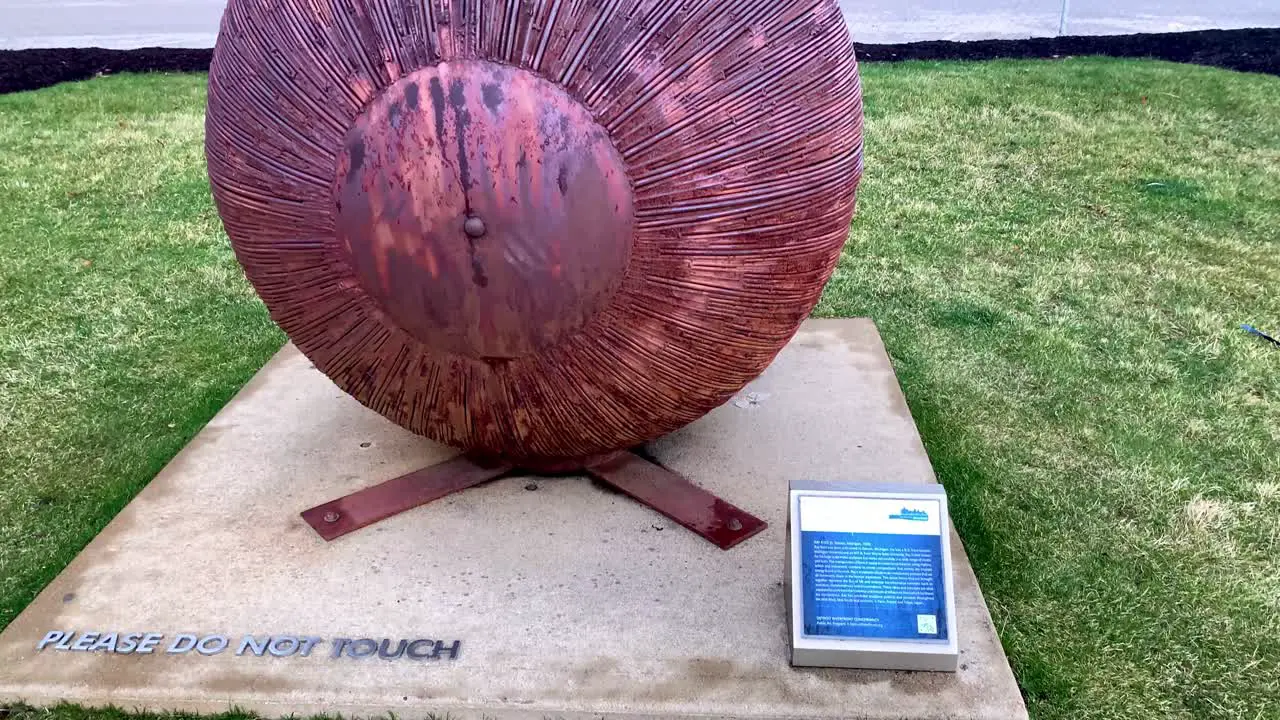 Sphere public art at Riverwalk Garden rooms in Detroit michigan