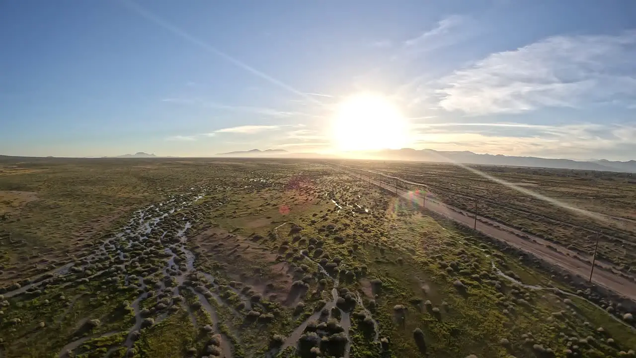 Aerial view of a flooded Mojave Desert landscape after a record spring of rain