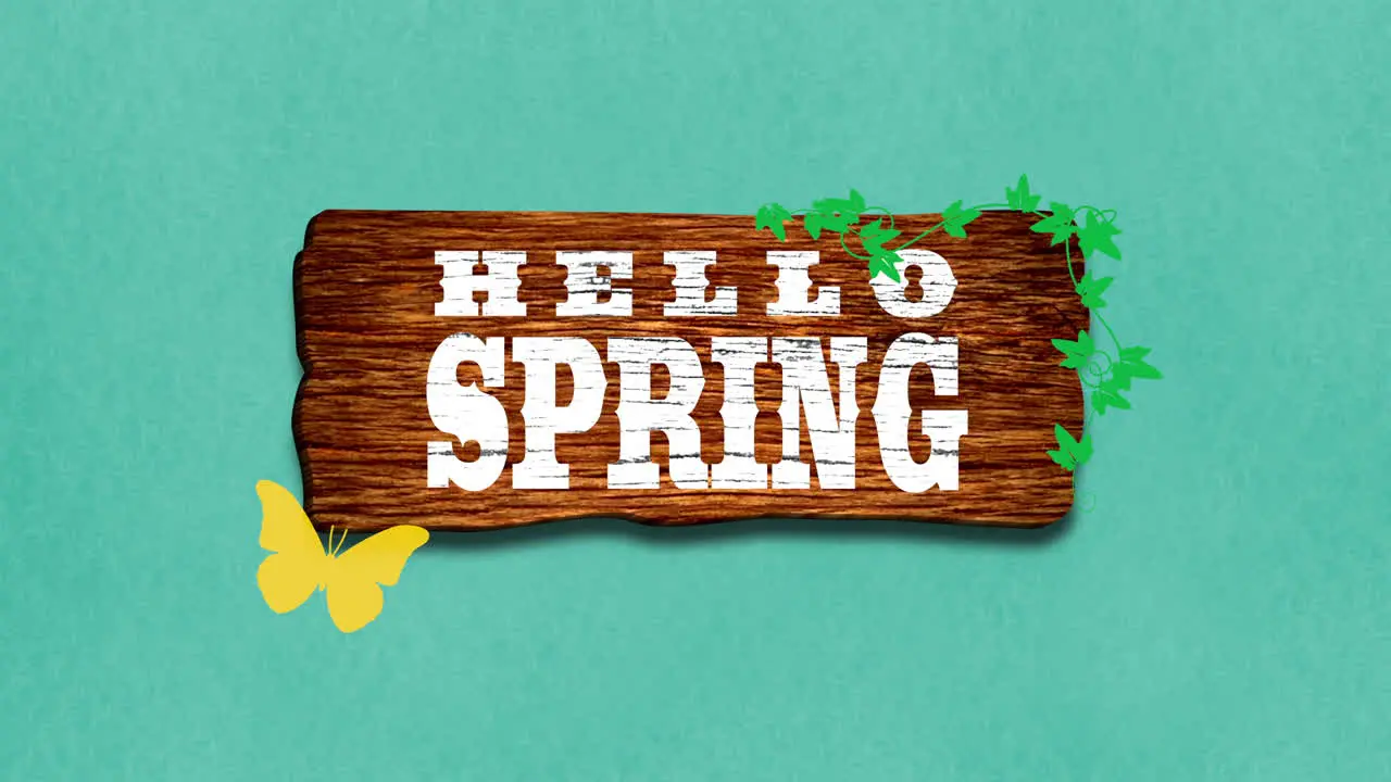 Hello Spring a cheerful wooden sign welcoming a new season with a delicate butterfly