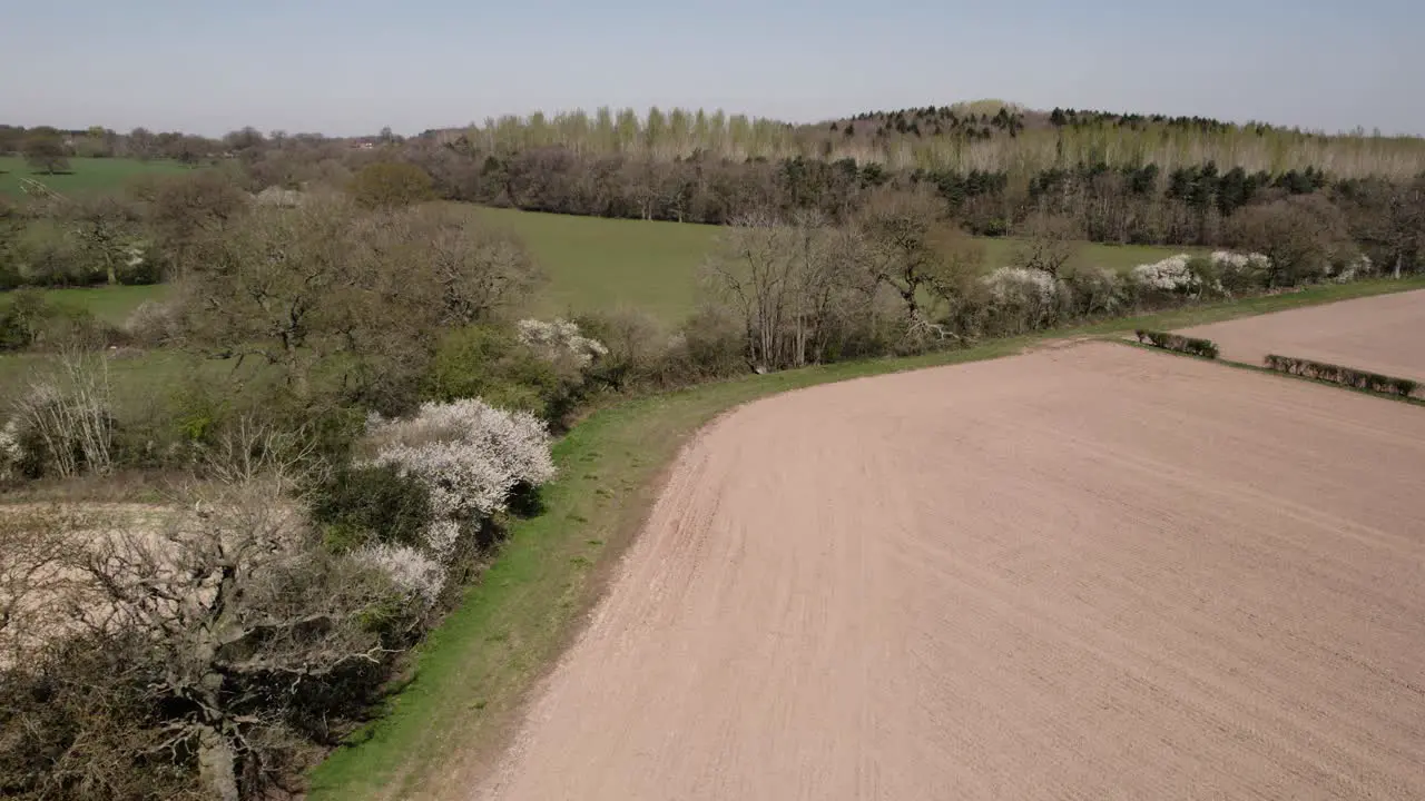 Spring Hedge Blossom Field Aerial Landscape Agriculture Farmland Trees Warwickshire