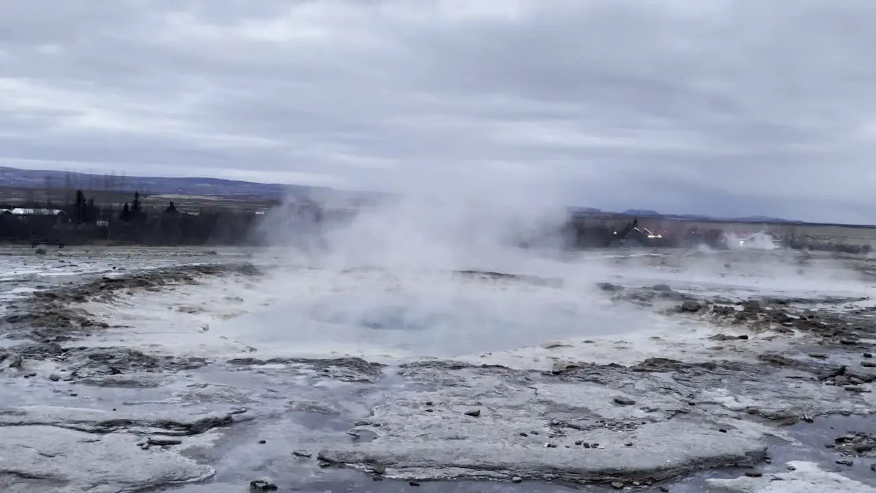 Iceland hot water geyser bubbles and performs large eruption