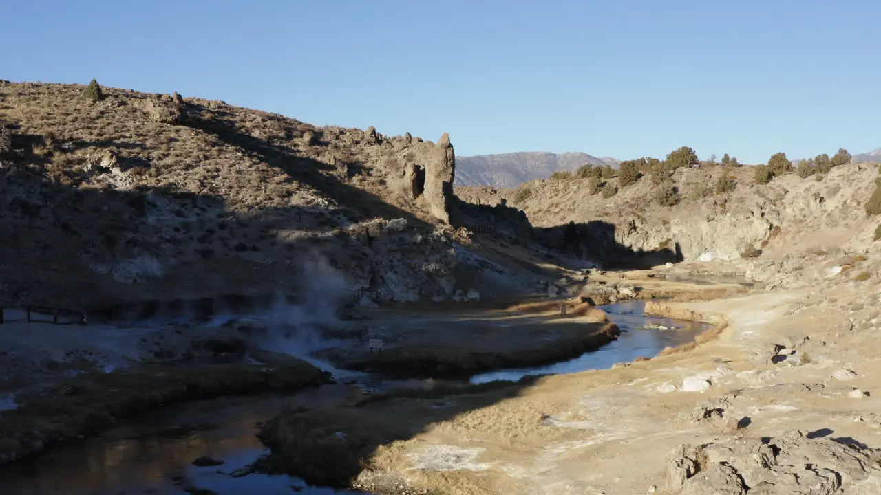 Steaming Hot Spring in Rocky Valley Geothermal Spring in Inyo National Forest Aerial