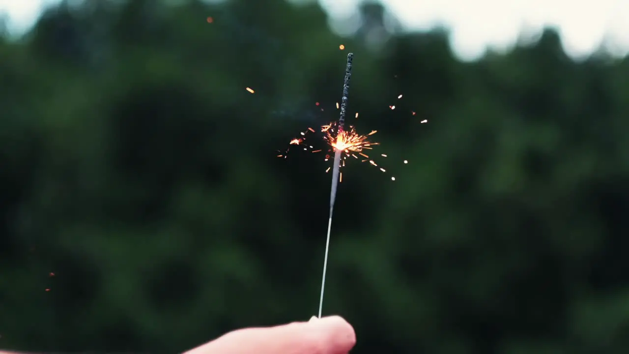 4k| slow motion of outdoor fire work sparking at spring season at forest