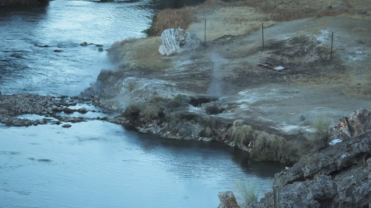 Steamy Boiling Hot Spring and Shoreline Hot Creek Geological Site California High Angle