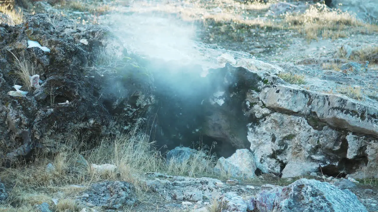 Hot Steam Rising from Ground Hot Creek Geological Site Inyo National Forest Close Up