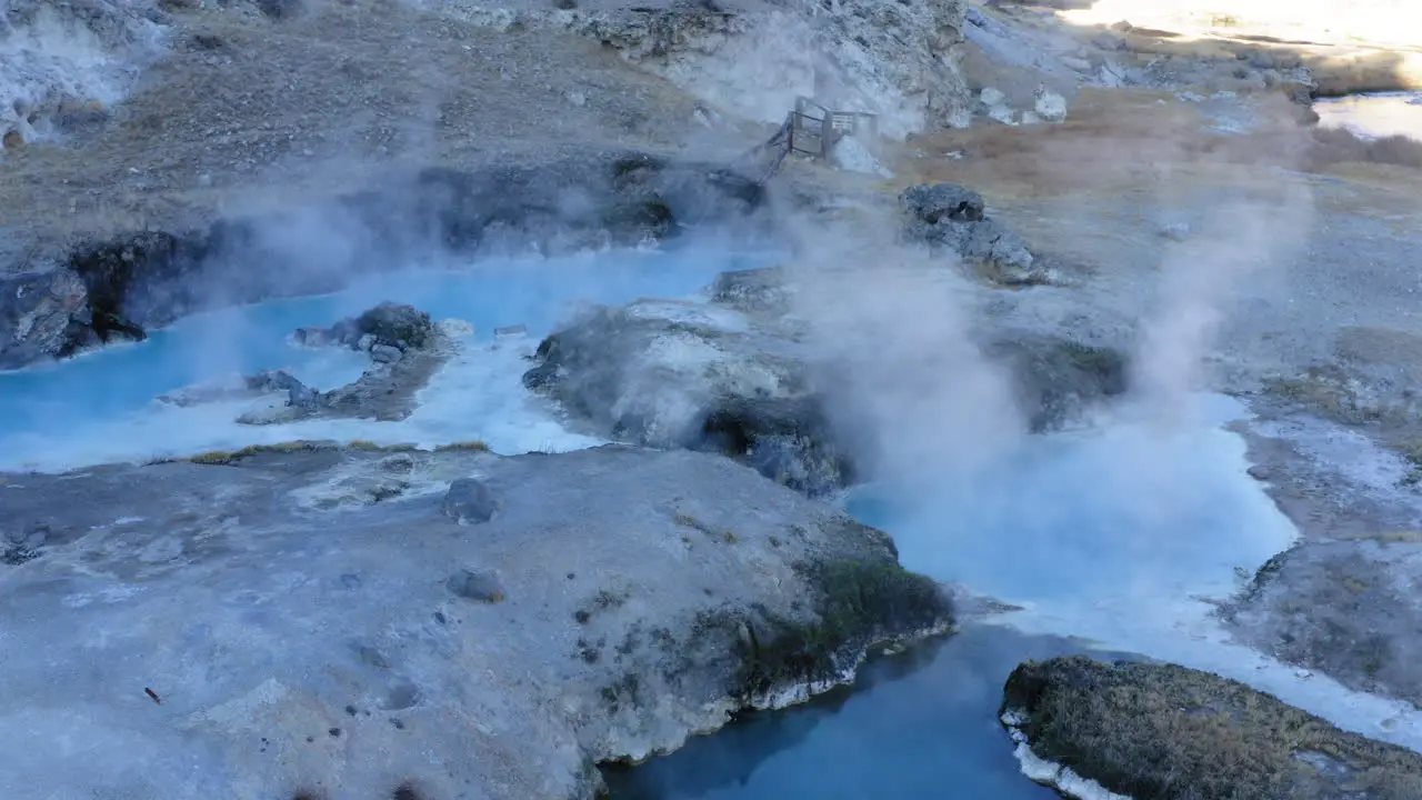 Hot Springs at Hot Creek Geological Site Famous Landmark in Inyo National Forest US Aerial Circling