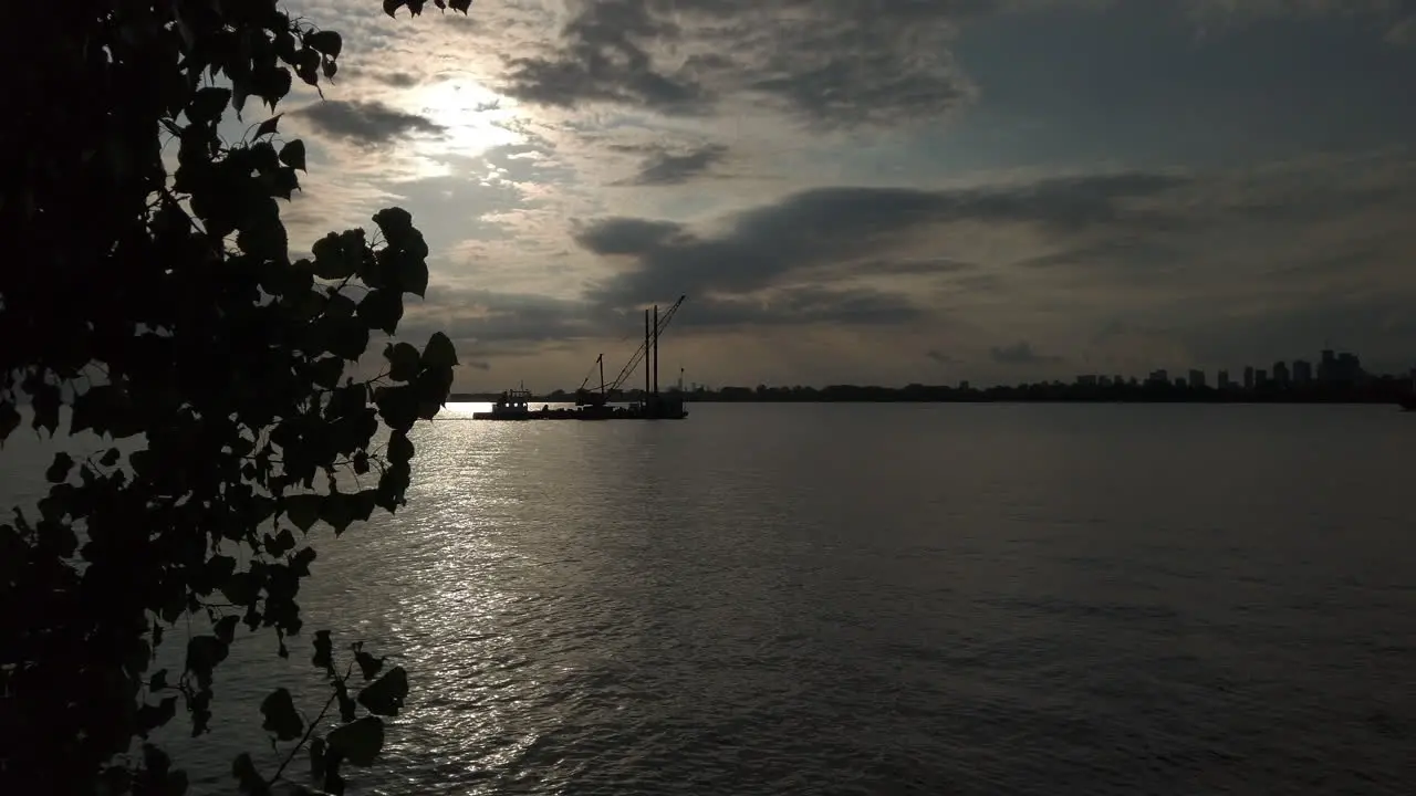 Slow moving barge returning to port on the Great Lakes