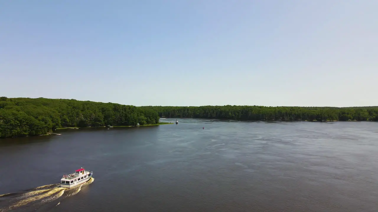 Drone flight over the Merry Meeting Boat which is travelling towards Doubling Light