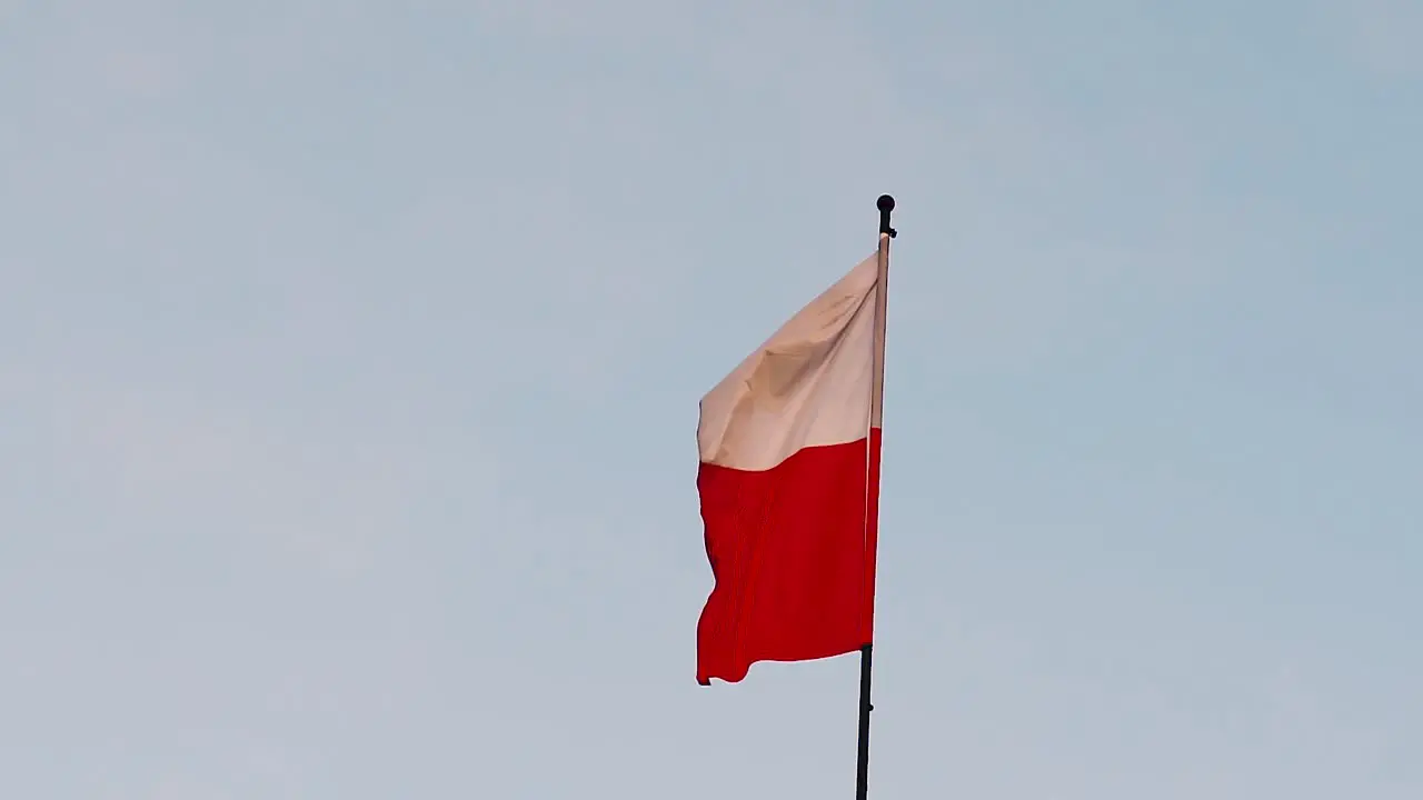 Polish flag waving on wind -slow motion