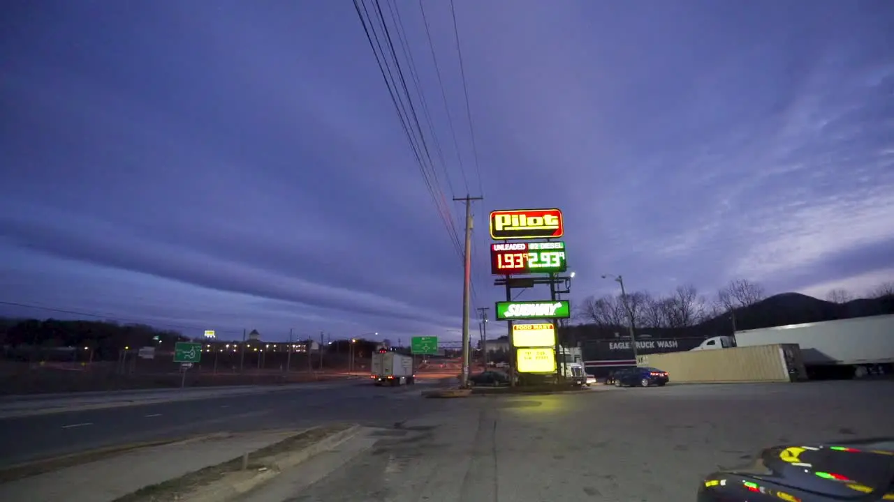 Pilot gas station sign in the predawn light