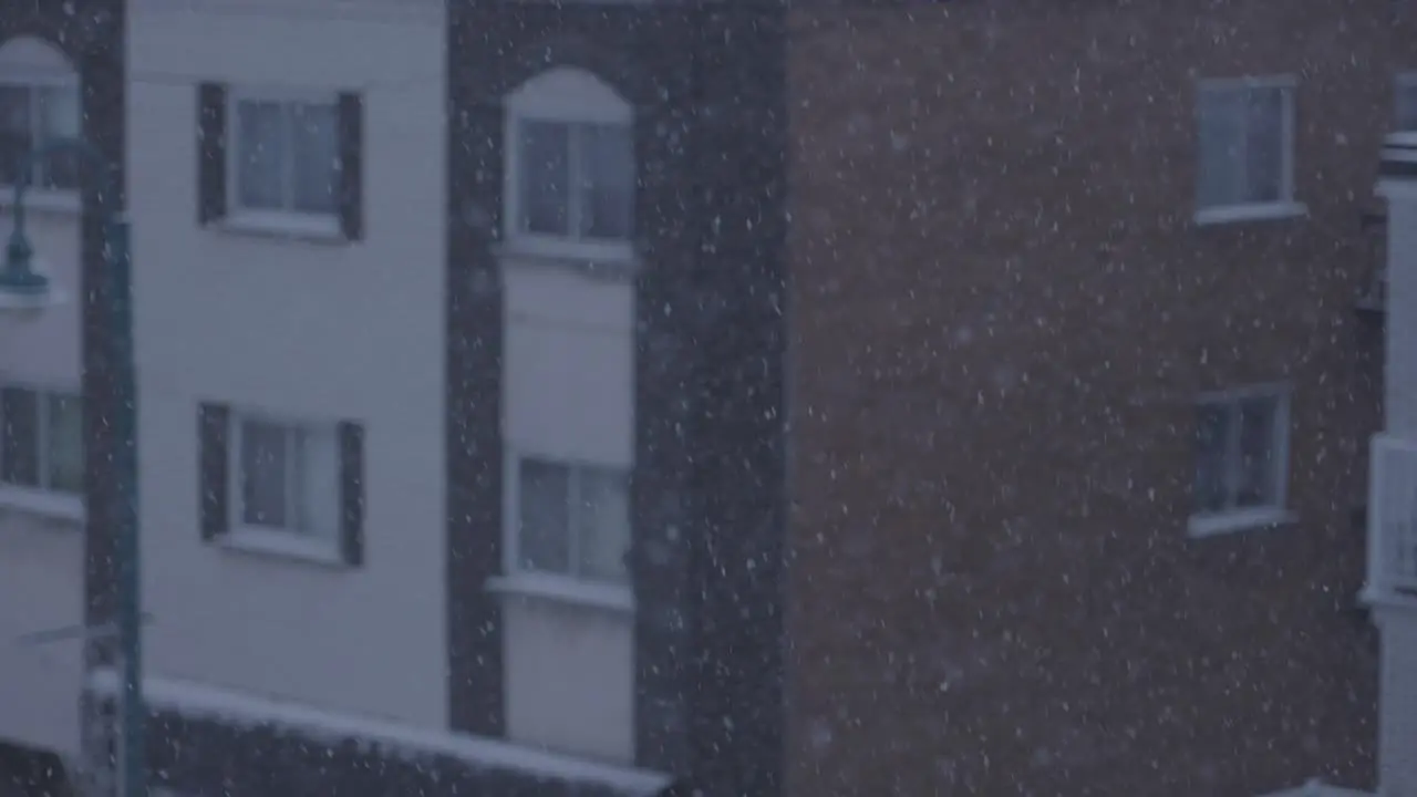 Winter Day Snow in Front of Building in Slow Motion 120fps