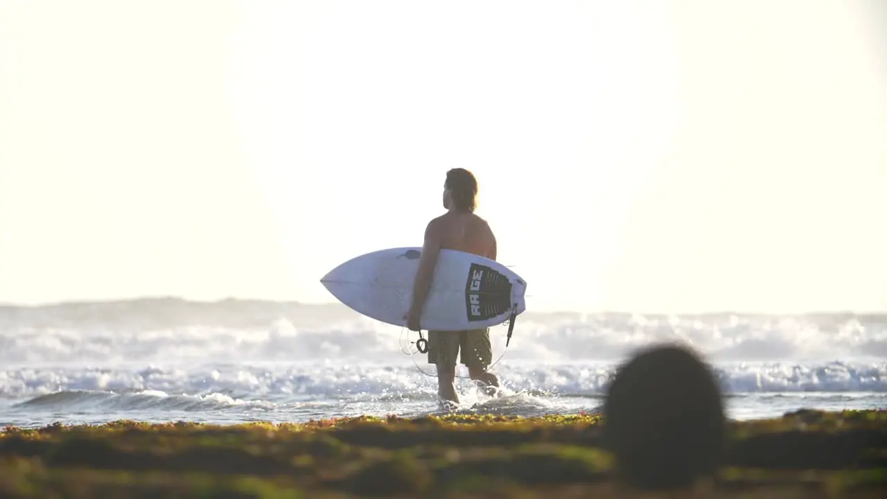 Surfer Walking into the Sea