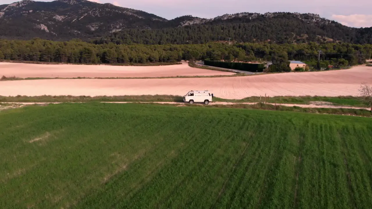 Camper van touring green mountains of the Mediterranean