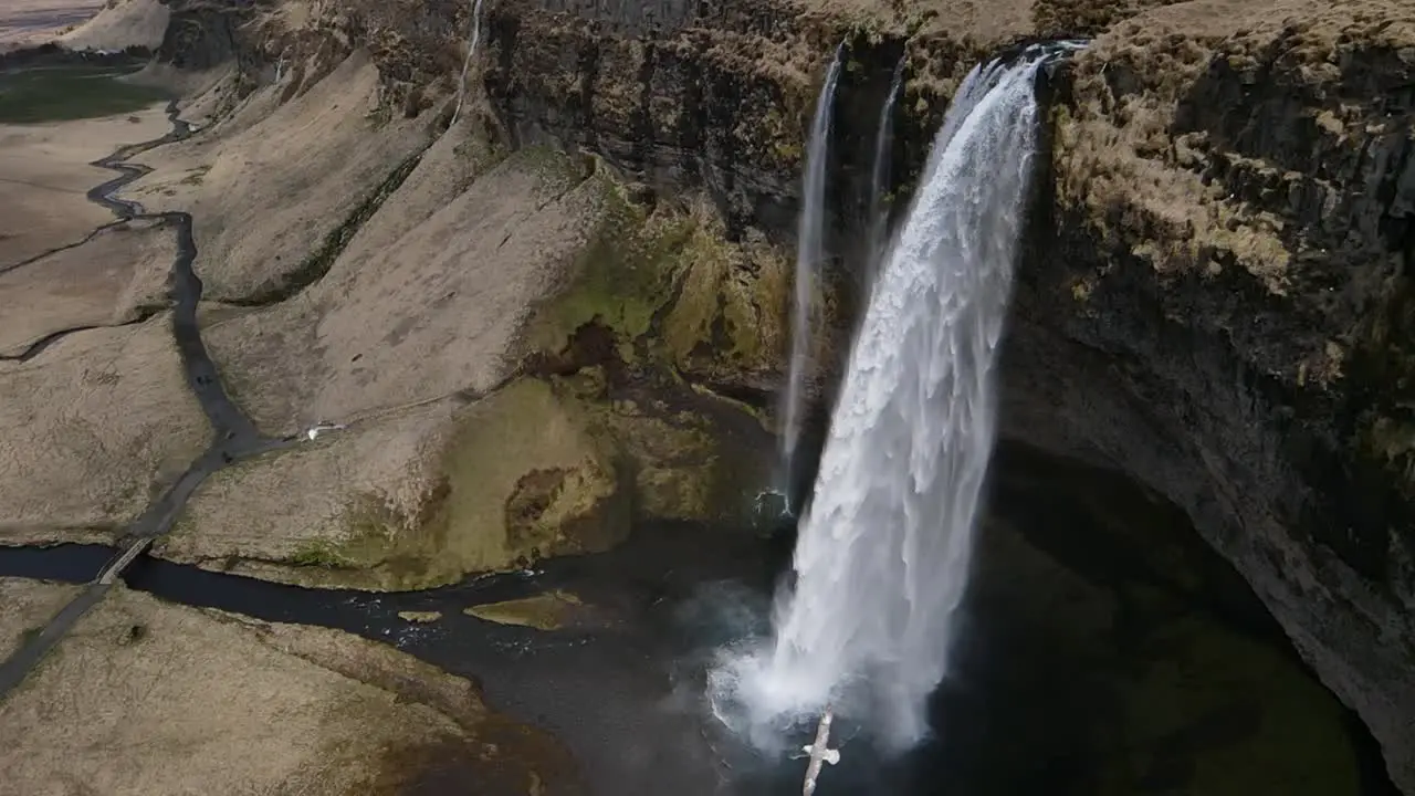 Iceland Waterfall Seljalandsfoss Slow Motion Aerial Drone 4mp4