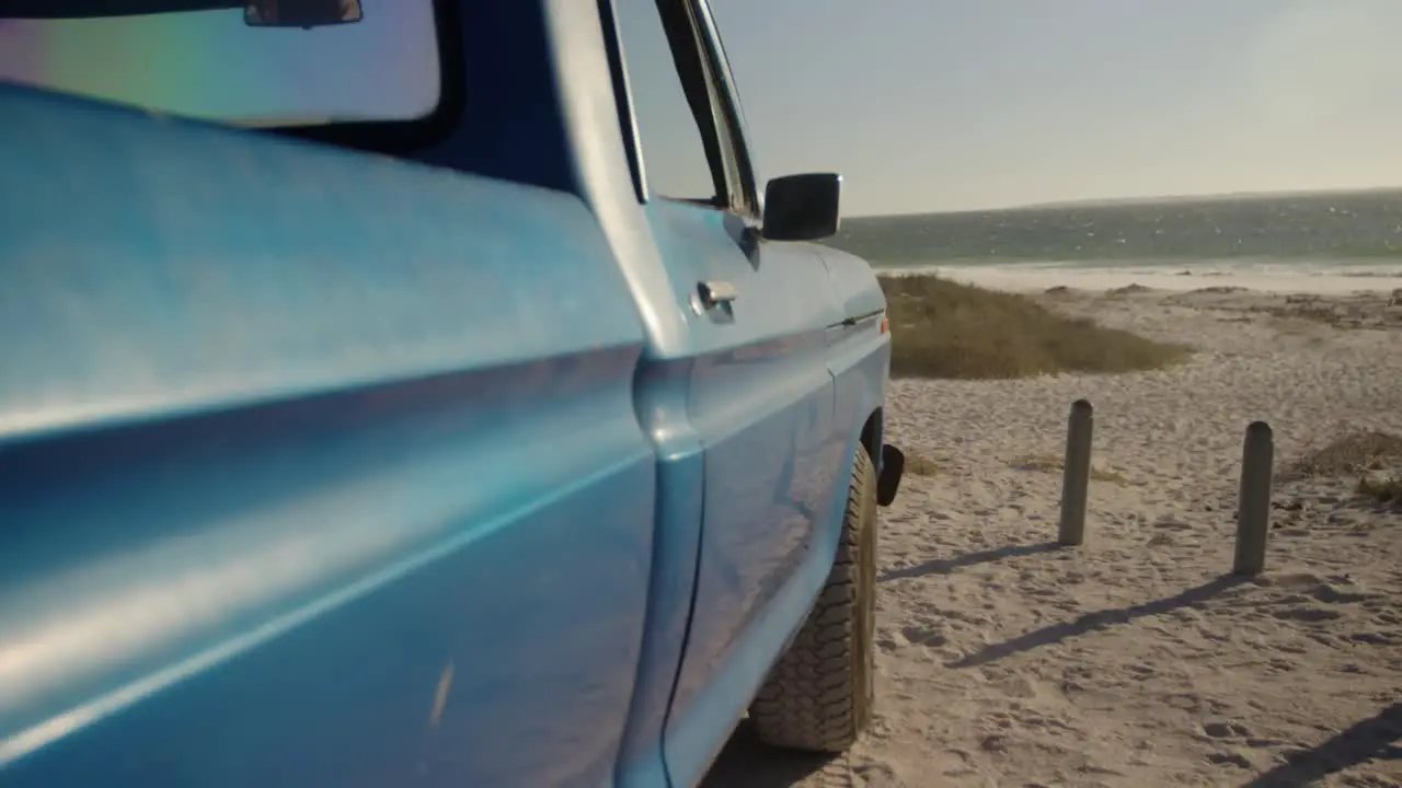 Pickup truck parked on the beach 4k