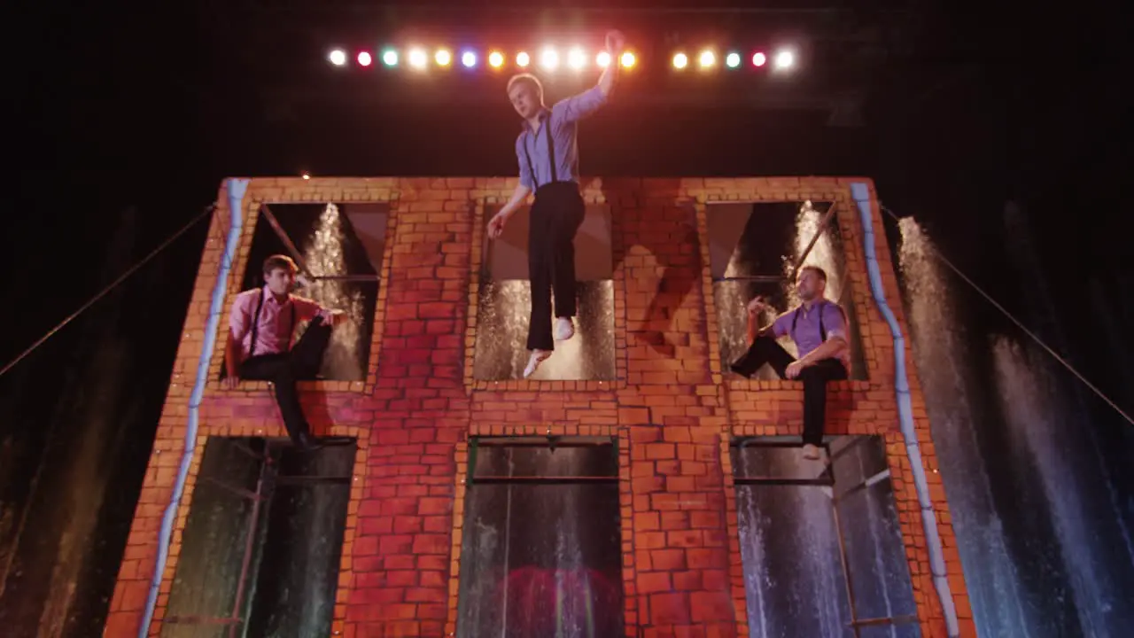 Acrobatic performance on trampoline in the circus