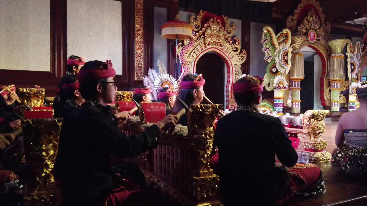 Musicians Perform Gamelan Traditional Music of Bali Indonesia with Dancers Art and Culture Balinese Southeast Asia