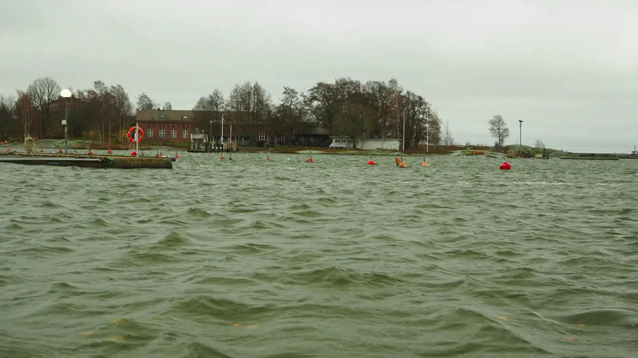 Stormy sea and waves in the bay during the winter season