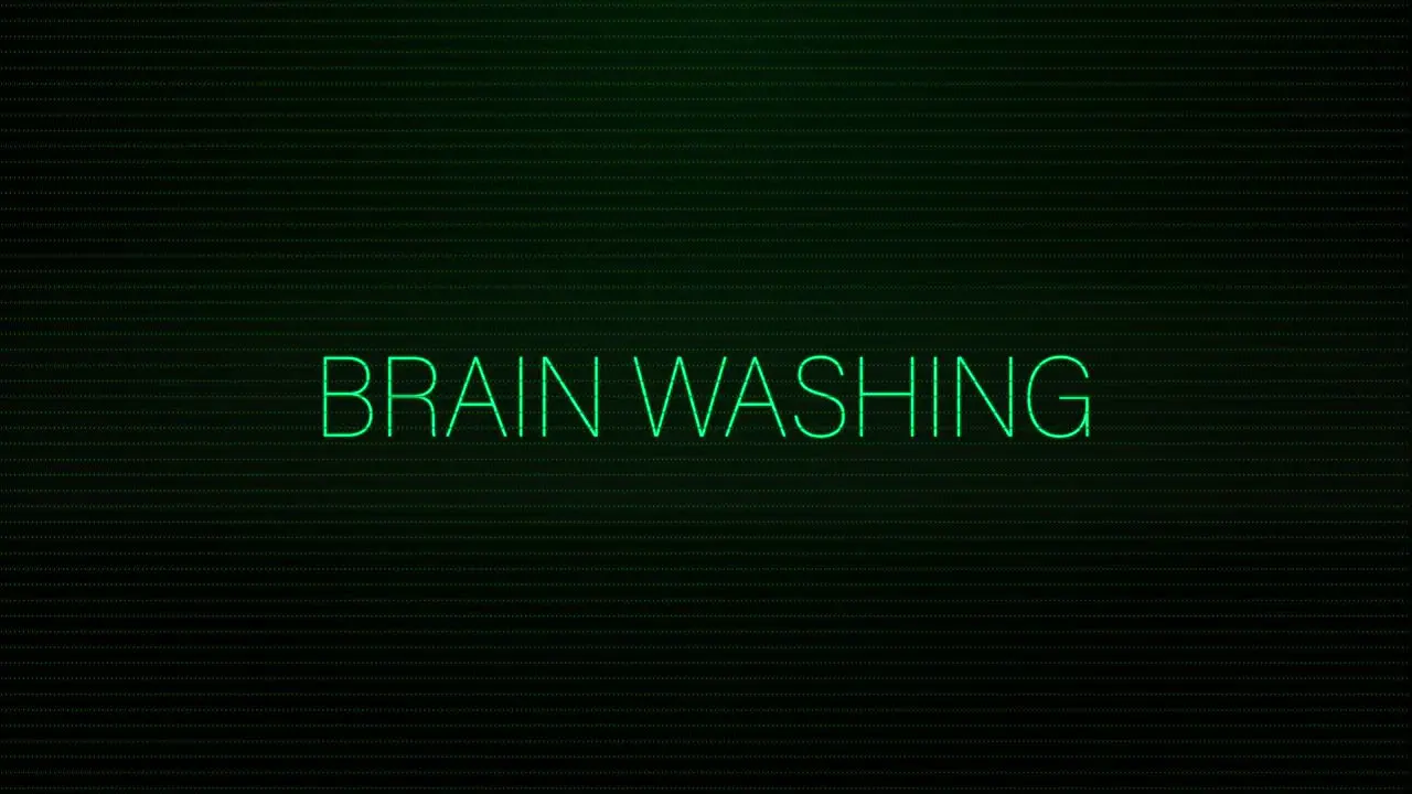 Animation of interference over brain washing text on black background