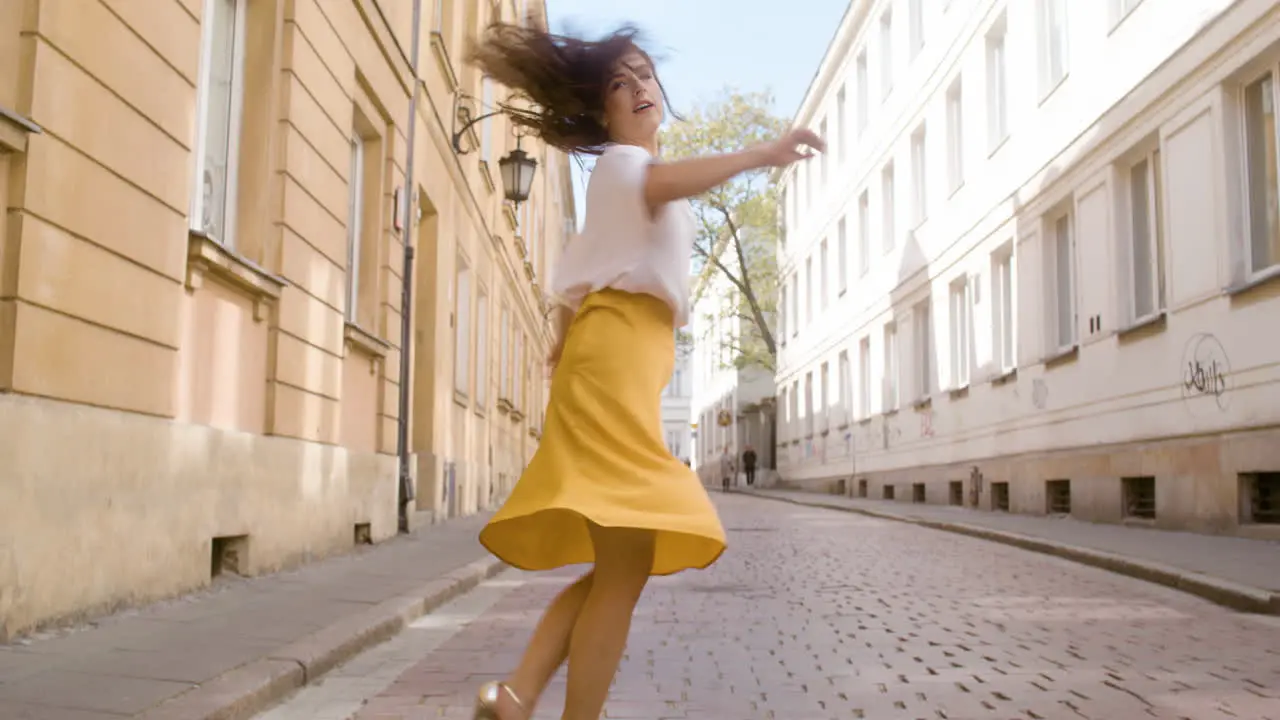 Beautiful Woman Dancing Latin Dance Alone In The Old Town Street 1