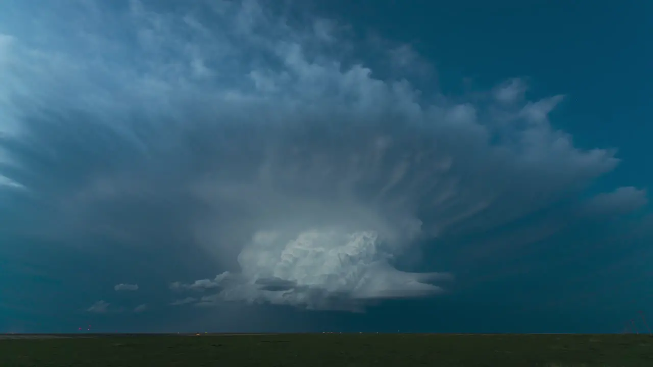 A low-precipitation tornado-warned supercell moves across the open fields that are southeastern Colorado