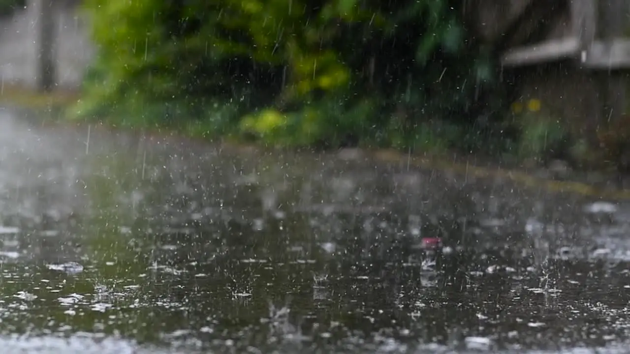 Raindrops splashing in slow motion