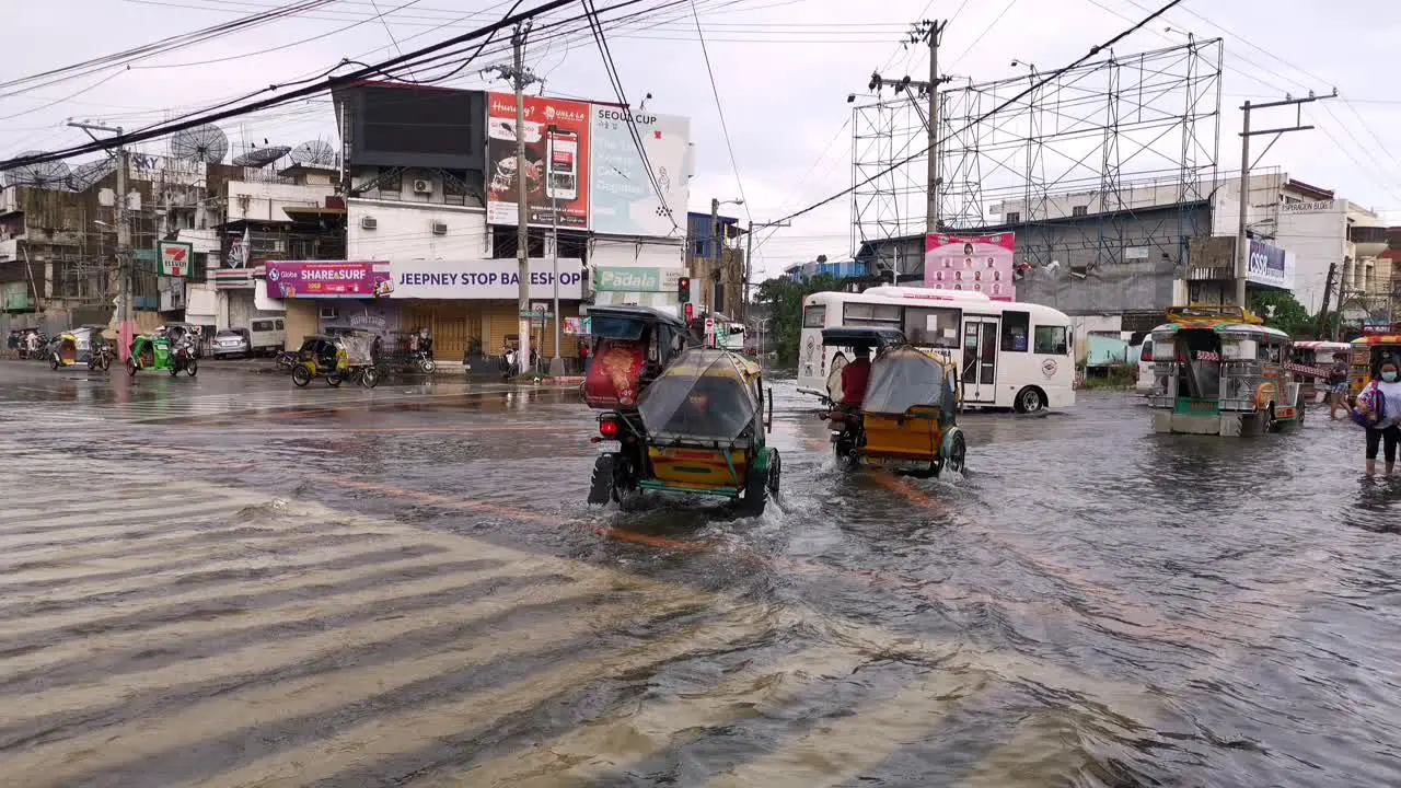 Traffic view of overflow streets and intersection highway due tropical storm in Dagupan City Philippines