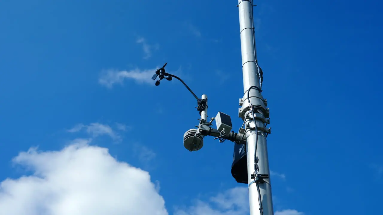 Close up low angle shot of weather station instruments on sunny day