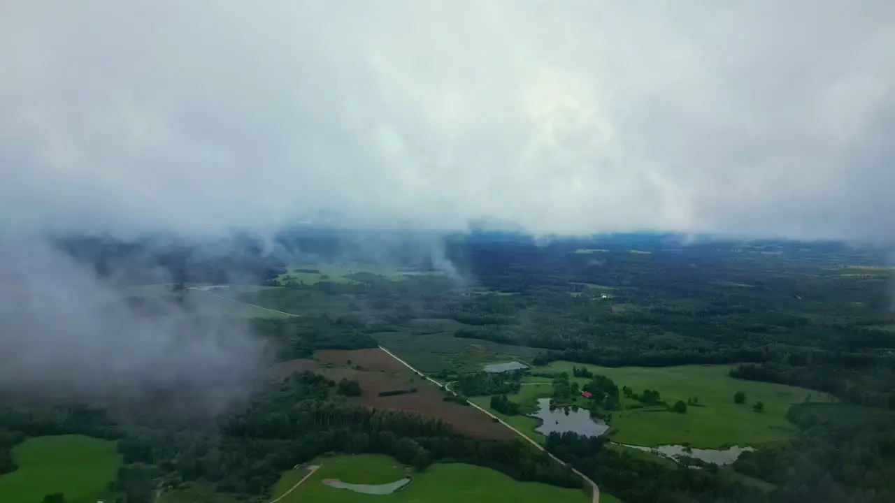 Drone View of Low-Level Clouds over Countryside