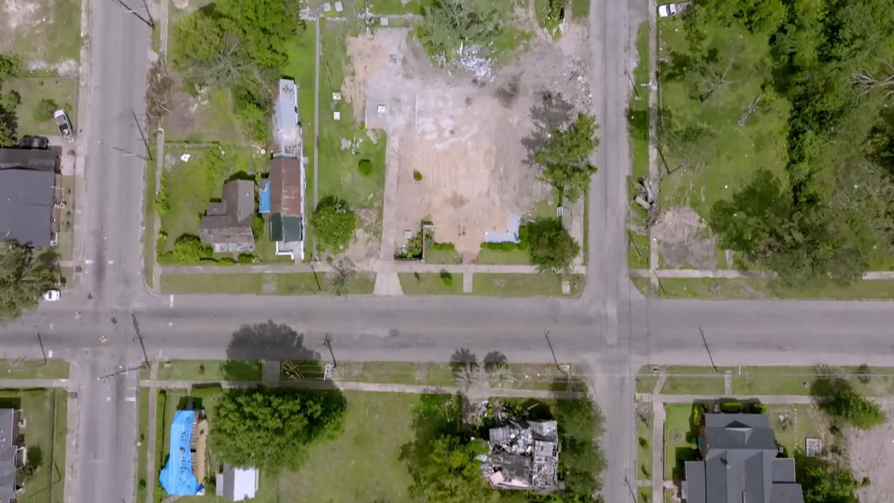 2023 Tornado damage of Selma Alabama neighborhood with drone video overhead