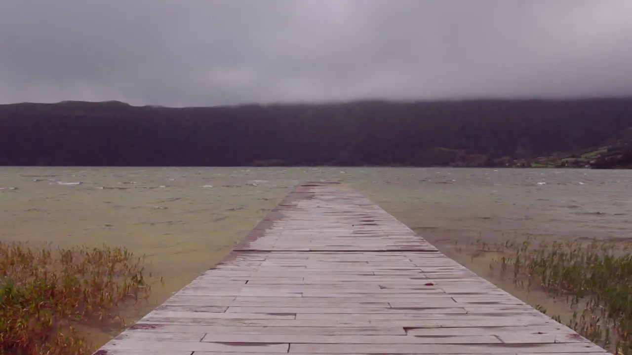 A small walking pier at the lake of Sete Cidades on the island of Sao Miguel of the Portuguese Azores