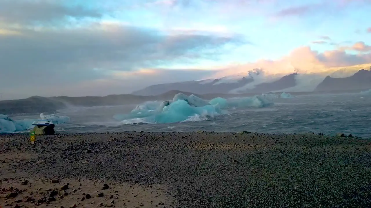 A stormy day at Jokulsarlon Glacier lagoon in Iceland