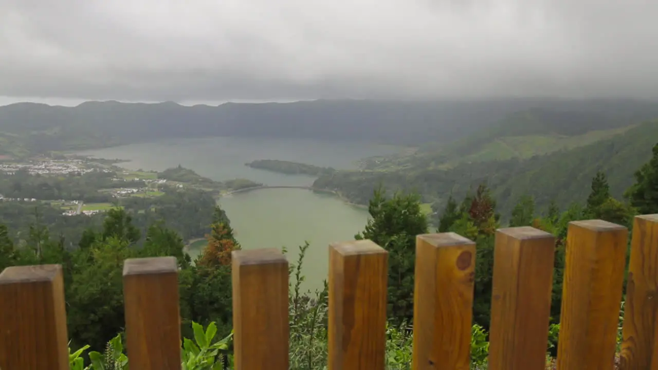 The blue and green volcanic lakes of Sete Cidades on the island of Sao Miguel of the Portuguese Azores