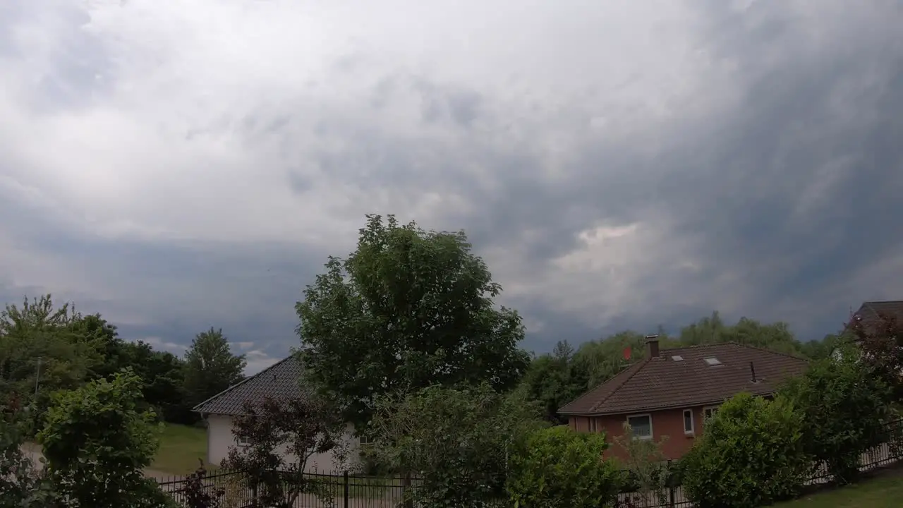 dark thunderclouds are moving in fast motion through the sky