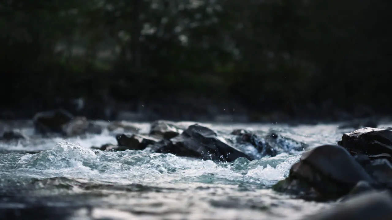 Wild mountain river flowing through stone boulders