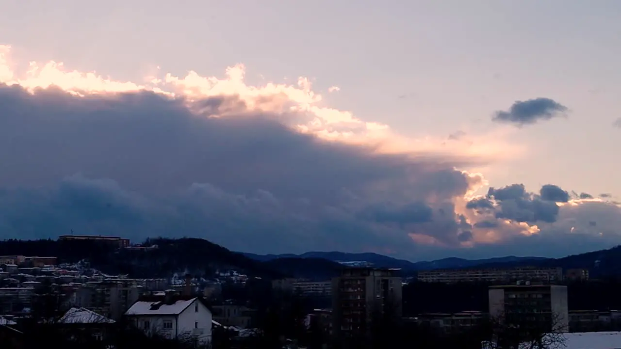 Clouds move fast Time lapse City evening