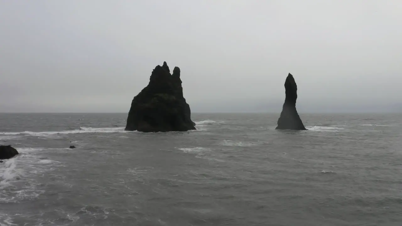 Aerial Panoramic shot of Reynisfjara beach on a cloudy day