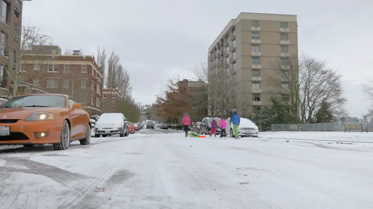 Snowed street of Seattle on a winter day