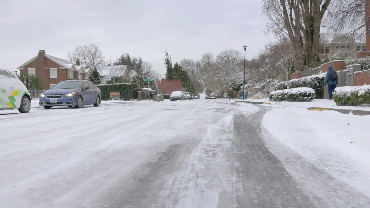 Residential area of Seattle on a snowy day