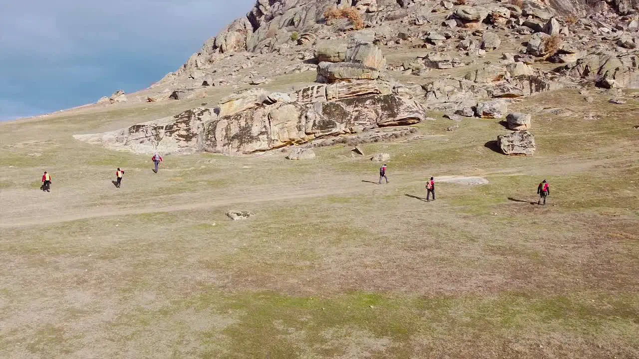 Search and rescue team starting a research mission on a mountain