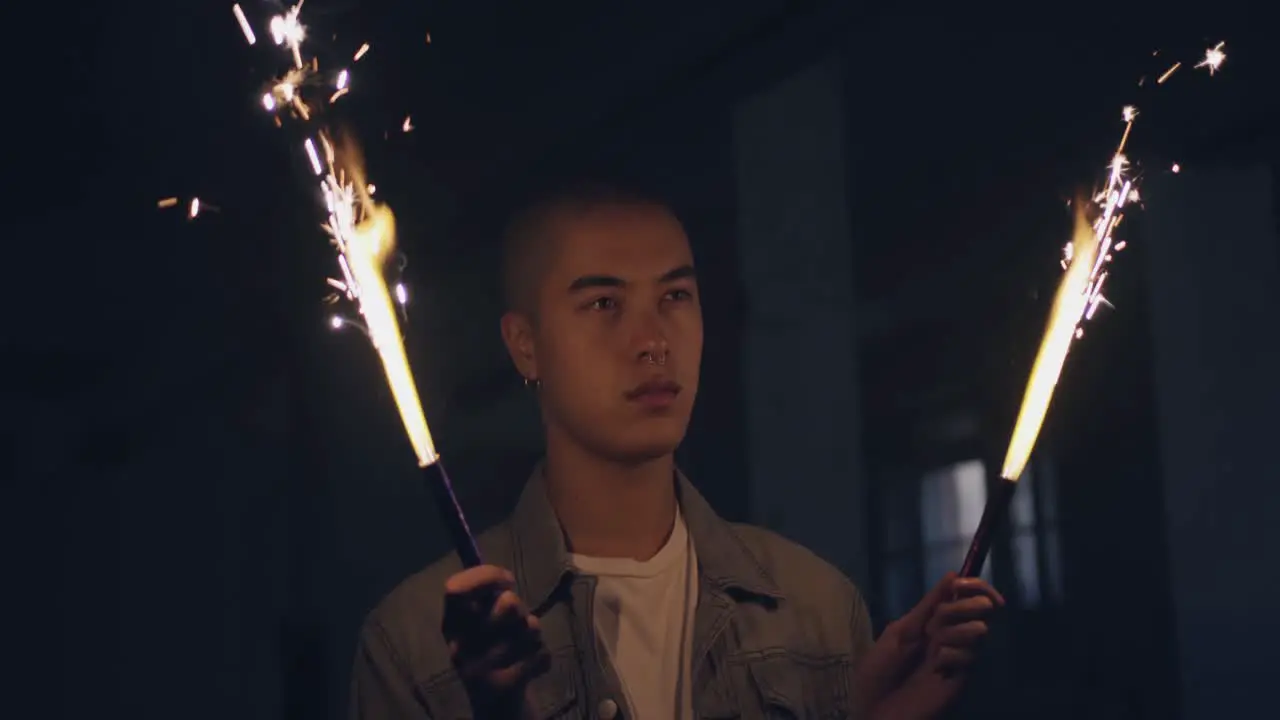 Fashionable young man in an abandoned warehouse