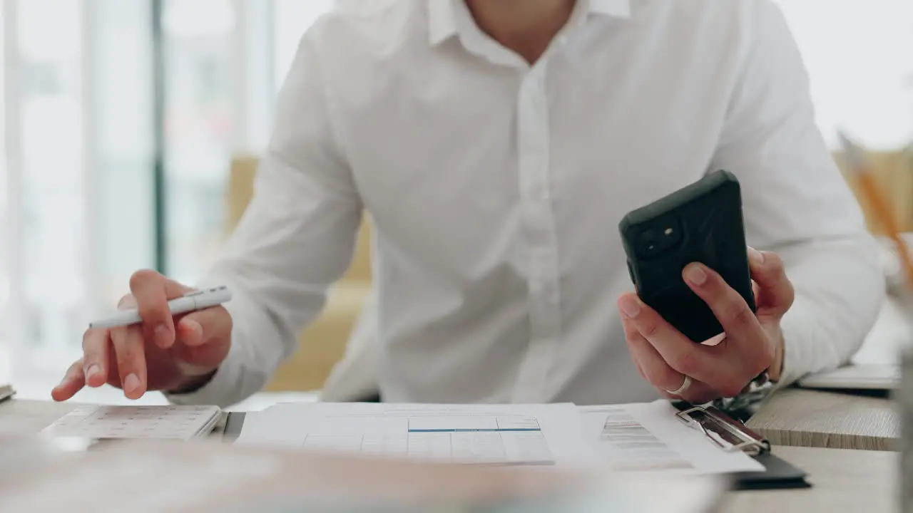 Accounting person hands and calculator with phone