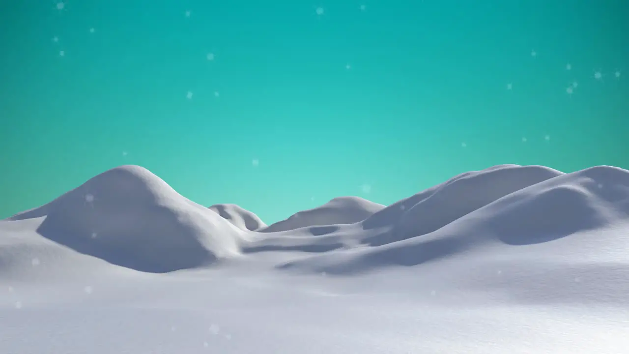 Animation of snow falling over winter landscape and sky