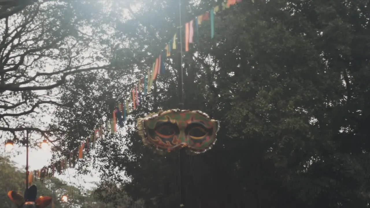 A festive display of hanging masks from India celebrating its rich culture and traditions