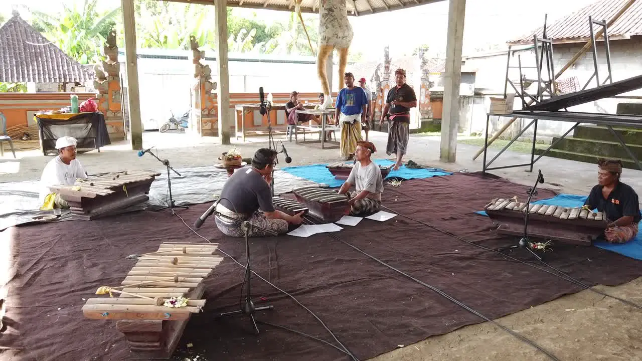 Balinese People Rehearsing Cultural Gamelan Music Gambang Ensemble in Sidemen Village Karangasem Bali Indonesia