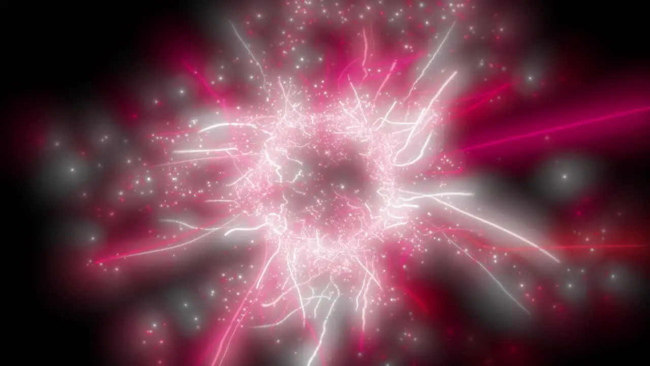 red and white particles are spreading out from the center swirly motion for abstract backgrounds