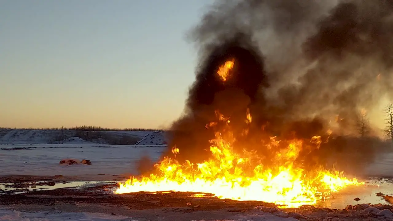 Massive fire burning on the ground