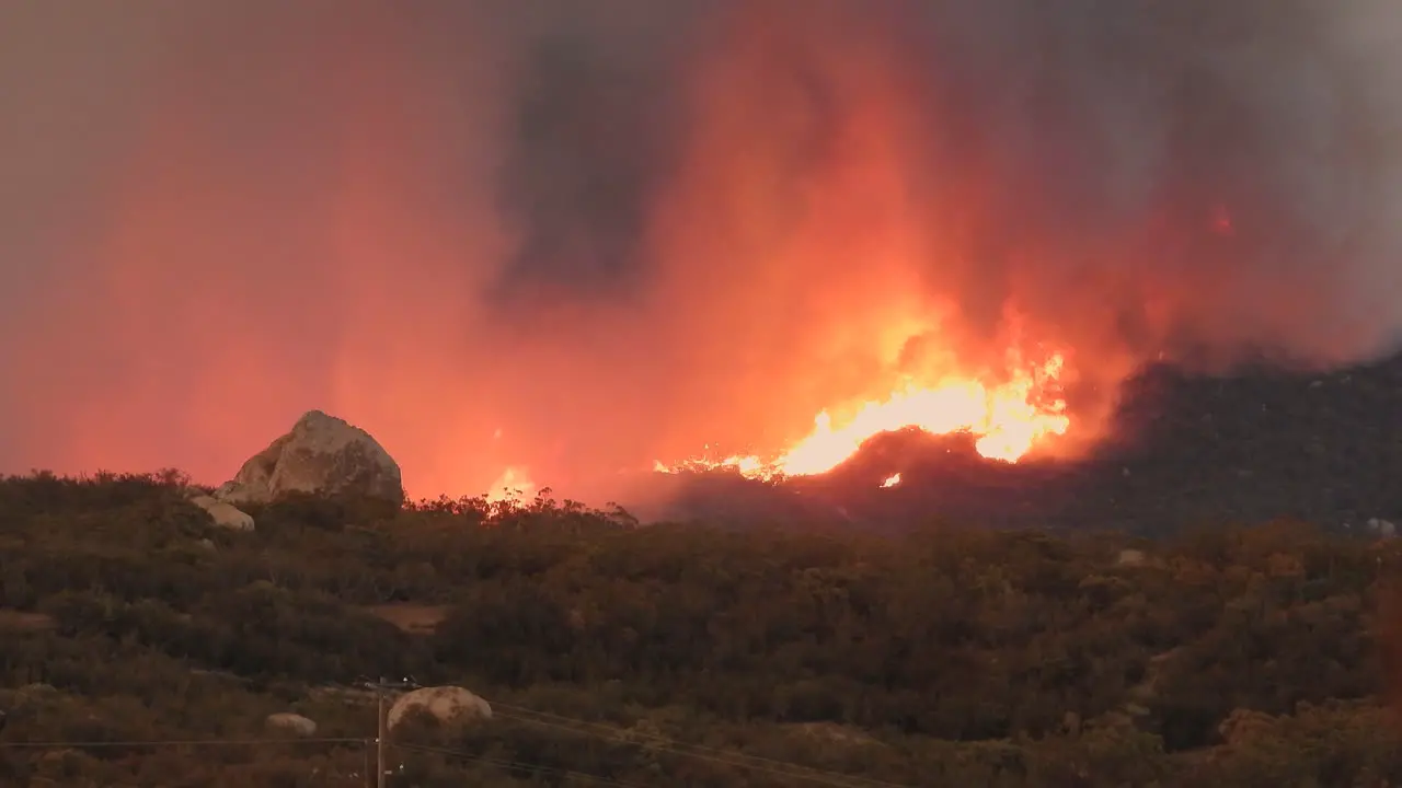 Close-up of a fire on the slopes of a hill