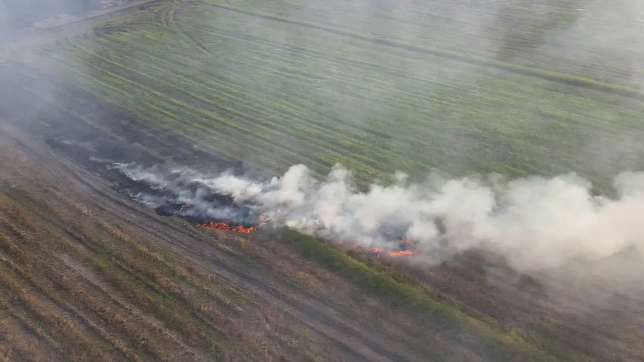 Aerial steady fooatge of a burning farm being prepared for planting Grassland Burning Pak Pli Nakhon Nayok Thailand