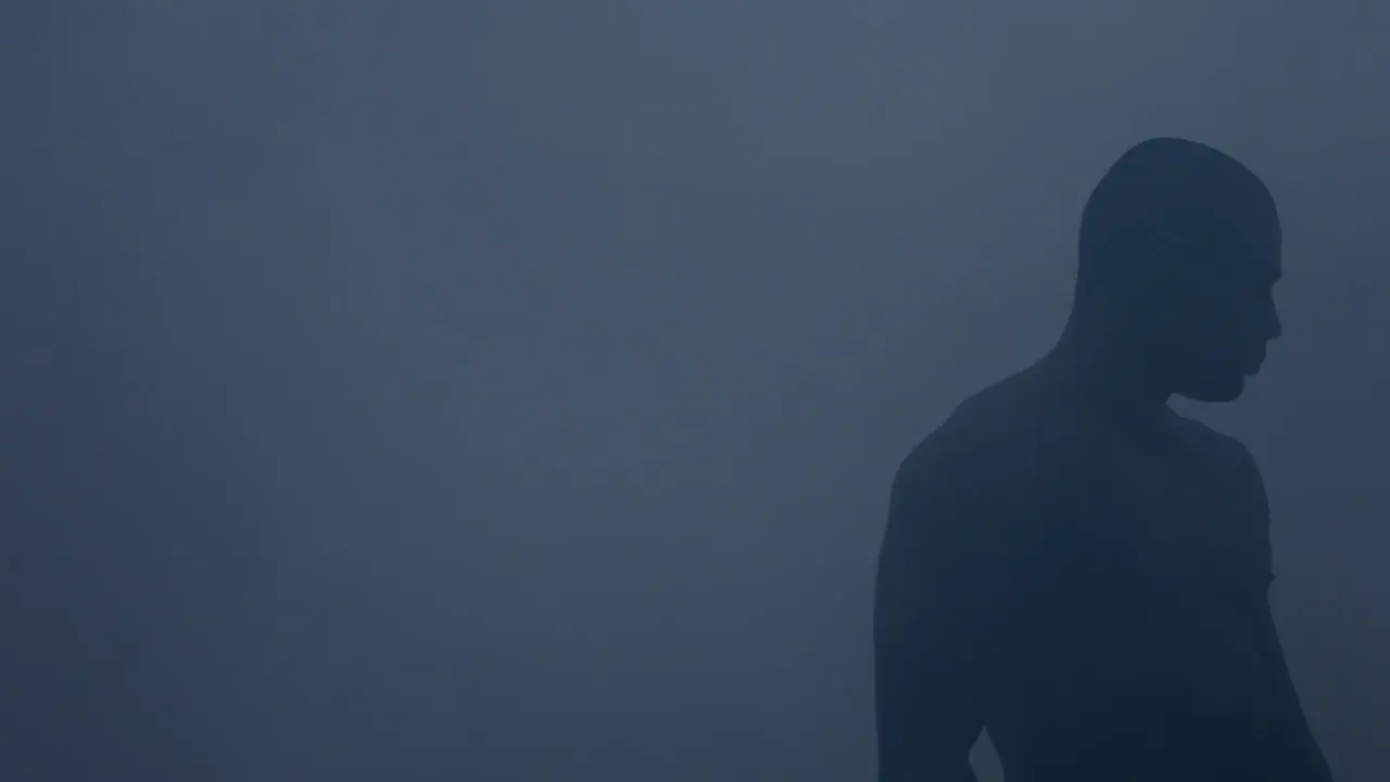 Dark mma fighter silhouette in smoke at studio Boxer man silhouette